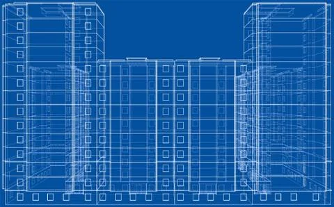 Vector wire-frame model of a multi-storey building Ilustración de archivo
