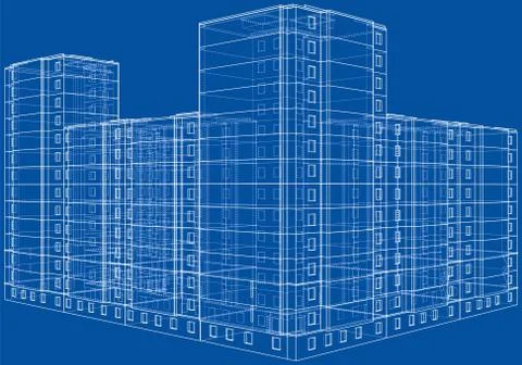 Vector wire-frame model of a multi-storey building Ilustración de archivo