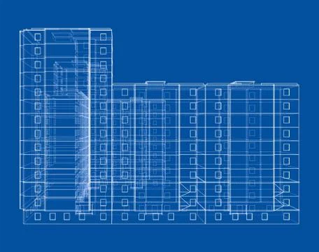 Vector wire-frame model of a multi-storey building Ilustración de archivo