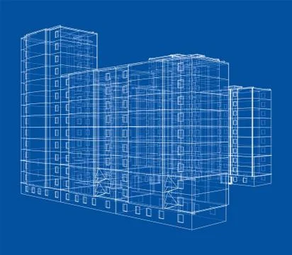 Vector wire-frame model of a multi-storey building Ilustración de archivo