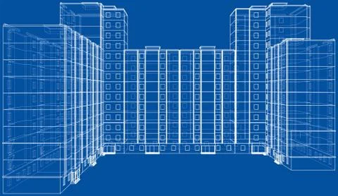 Vector wire-frame model of a multi-storey building Ilustración de archivo
