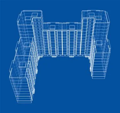 Vector wire-frame model of a multi-storey building Ilustración de archivo