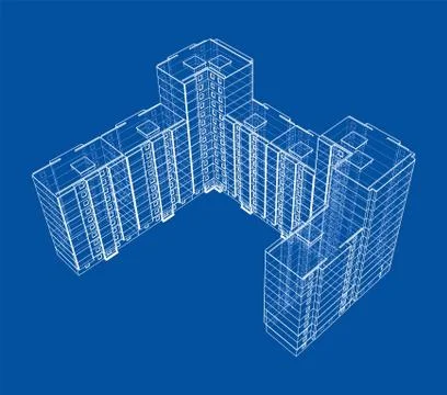 Vector wire-frame model of a multi-storey building Ilustración de archivo