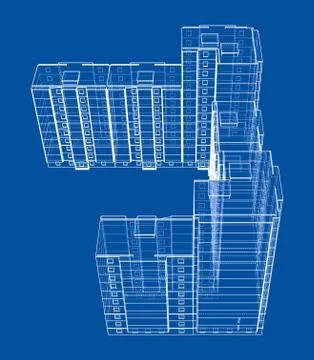 Vector wire-frame model of a multi-storey building Stock Illustration