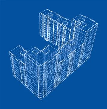 Vector wire-frame model of a multi-storey building Ilustración de archivo
