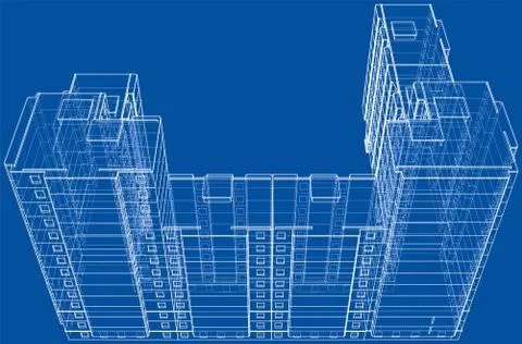 Vector wire-frame model of a multi-storey building Ilustración de archivo