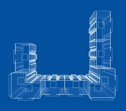 Vector wire-frame model of a multi-storey building Ilustración de archivo