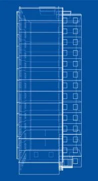 Vector wire-frame model of a multi-storey building Ilustración de archivo
