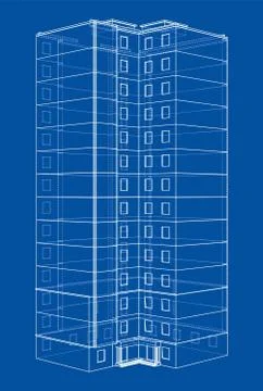 Vector wire-frame model of a multi-storey building Ilustración de archivo
