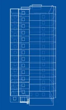 Vector wire-frame model of a multi-storey building Ilustración de archivo