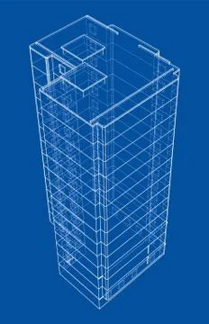 Vector wire-frame model of a multi-storey building Ilustración de archivo