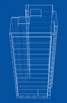 Vector wire-frame model of a multi-storey building Ilustración de archivo