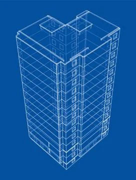Vector wire-frame model of a multi-storey building Ilustración de archivo