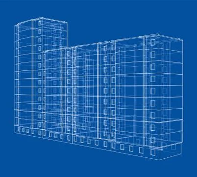 Vector wire-frame model of a multi-storey building Ilustración de archivo