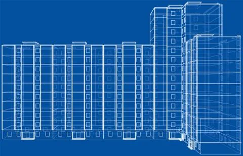 Vector wire-frame model of a multi-storey building Ilustración de archivo
