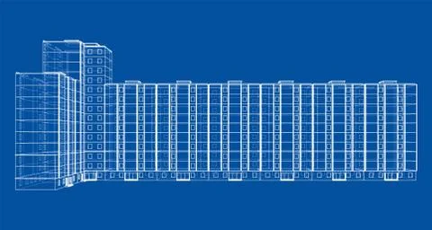 Vector wire-frame model of a multi-storey building Ilustración de archivo