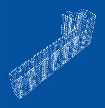 Vector wire-frame model of a multi-storey building Ilustración de archivo