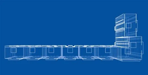 Vector wire-frame model of a multi-storey building Ilustración de archivo