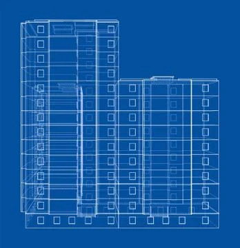 Vector wire-frame model of a multi-storey building Ilustración de archivo