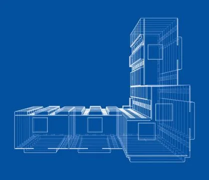 Vector wire-frame model of a multi-storey building Ilustración de archivo