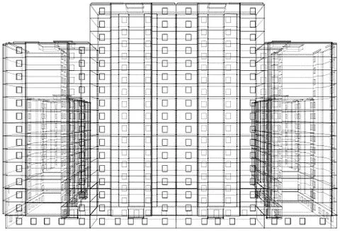 Vector wire-frame model of a multi-storey building Ilustración de archivo
