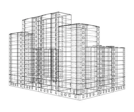 Vector wire-frame model of a multi-storey building Ilustración de archivo