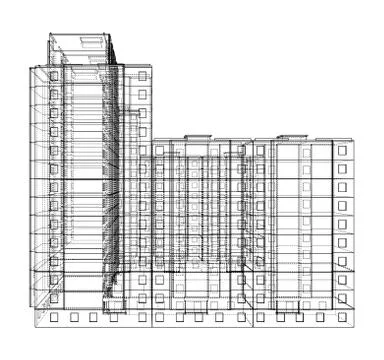 Vector wire-frame model of a multi-storey building Ilustración de archivo