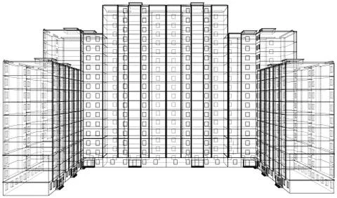 Vector wire-frame model of a multi-storey building Ilustración de archivo