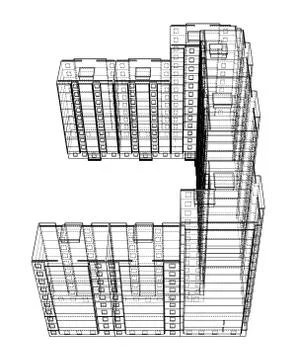 Vector wire-frame model of a multi-storey building Ilustración de archivo