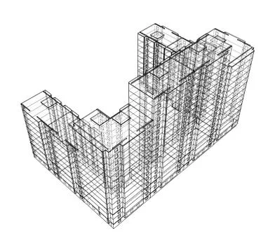 Vector wire-frame model of a multi-storey building Ilustración de archivo