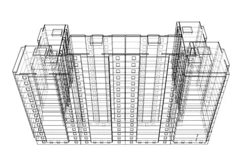 Vector wire-frame model of a multi-storey building Ilustración de archivo