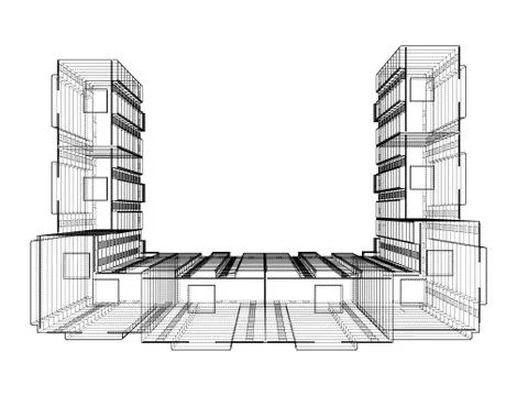 Vector wire-frame model of a multi-storey building Ilustración de archivo