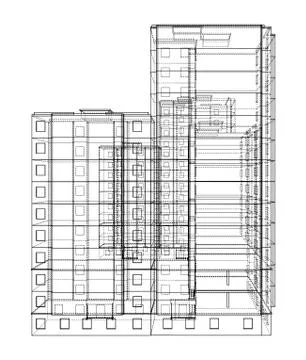 Vector wire-frame model of a multi-storey building Ilustración de archivo