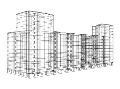 Vector wire-frame model of a multi-storey building Ilustración de archivo