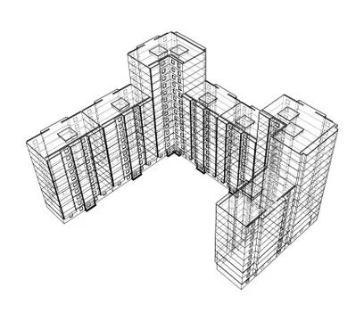 Vector wire-frame model of a multi-storey building Ilustración de archivo