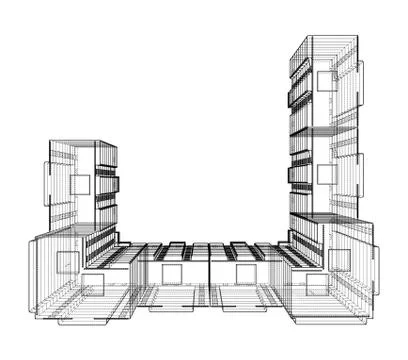Vector wire-frame model of a multi-storey building Ilustración de archivo