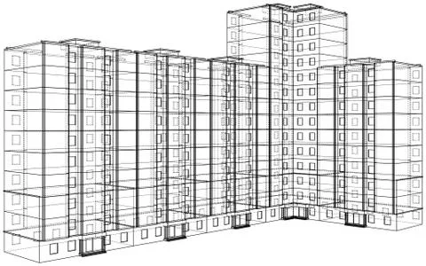 Vector wire-frame model of a multi-storey building Ilustración de archivo