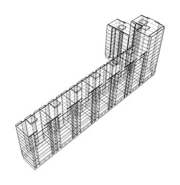 Vector wire-frame model of a multi-storey building Ilustración de archivo