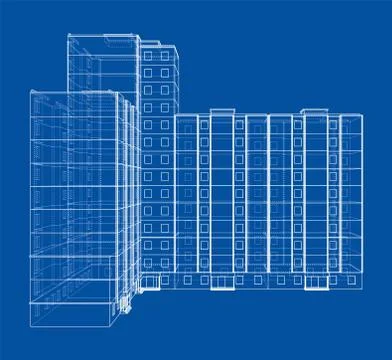 Vector wire-frame model of a multi-storey building Ilustración de archivo