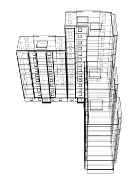 Vector wire-frame model of a multi-storey building Ilustración de archivo