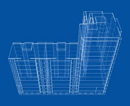 Vector wire-frame model of a multi-storey building Ilustración de archivo