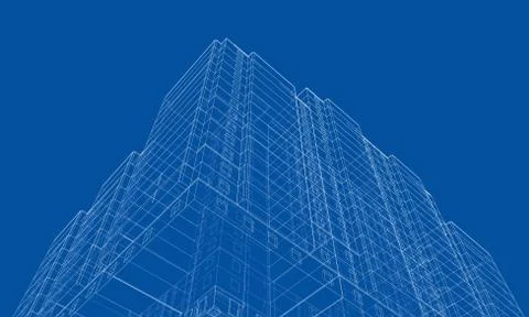 Vector wire-frame model of a multi-storey building Ilustración de archivo