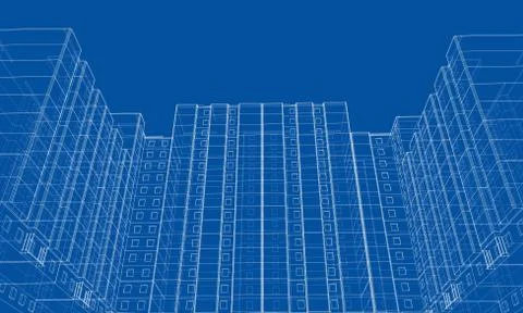 Vector wire-frame model of a multi-storey building Ilustración de archivo