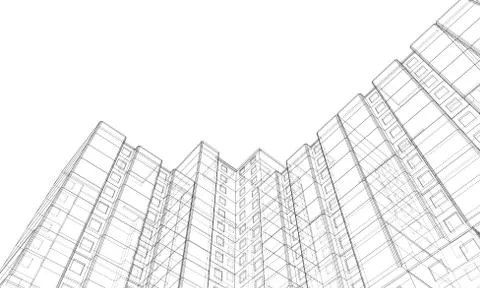 Vector wire-frame model of a multi-storey building Ilustración de archivo