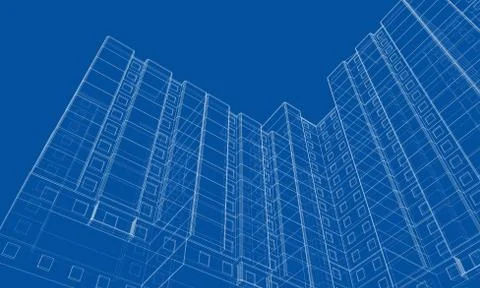 Vector wire-frame model of a multi-storey building Ilustración de archivo