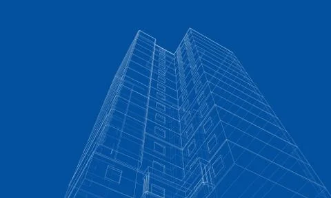 Vector wire-frame model of a multi-storey building Ilustración de archivo