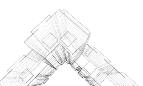 Vector wire-frame model of a multi-storey building Ilustración de archivo