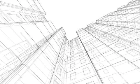 Vector wire-frame model of a multi-storey building Ilustración de archivo