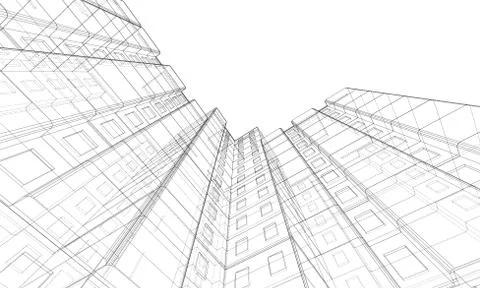 Vector wire-frame model of a multi-storey building Ilustración de archivo