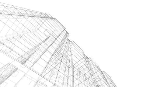 Vector wire-frame model of a multi-storey building Ilustración de archivo